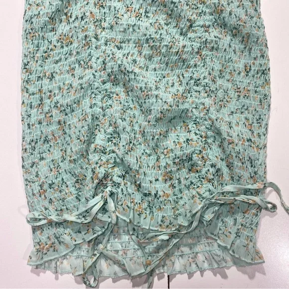 Roll’n Deep Clothing Company BlueishGreen Smocked  Ballon Sleeves Floral Dress L - Picture 8 of 13